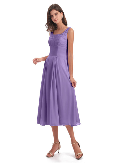 Spencer Tea Length Square Chiffon Bridesmaid Dresses