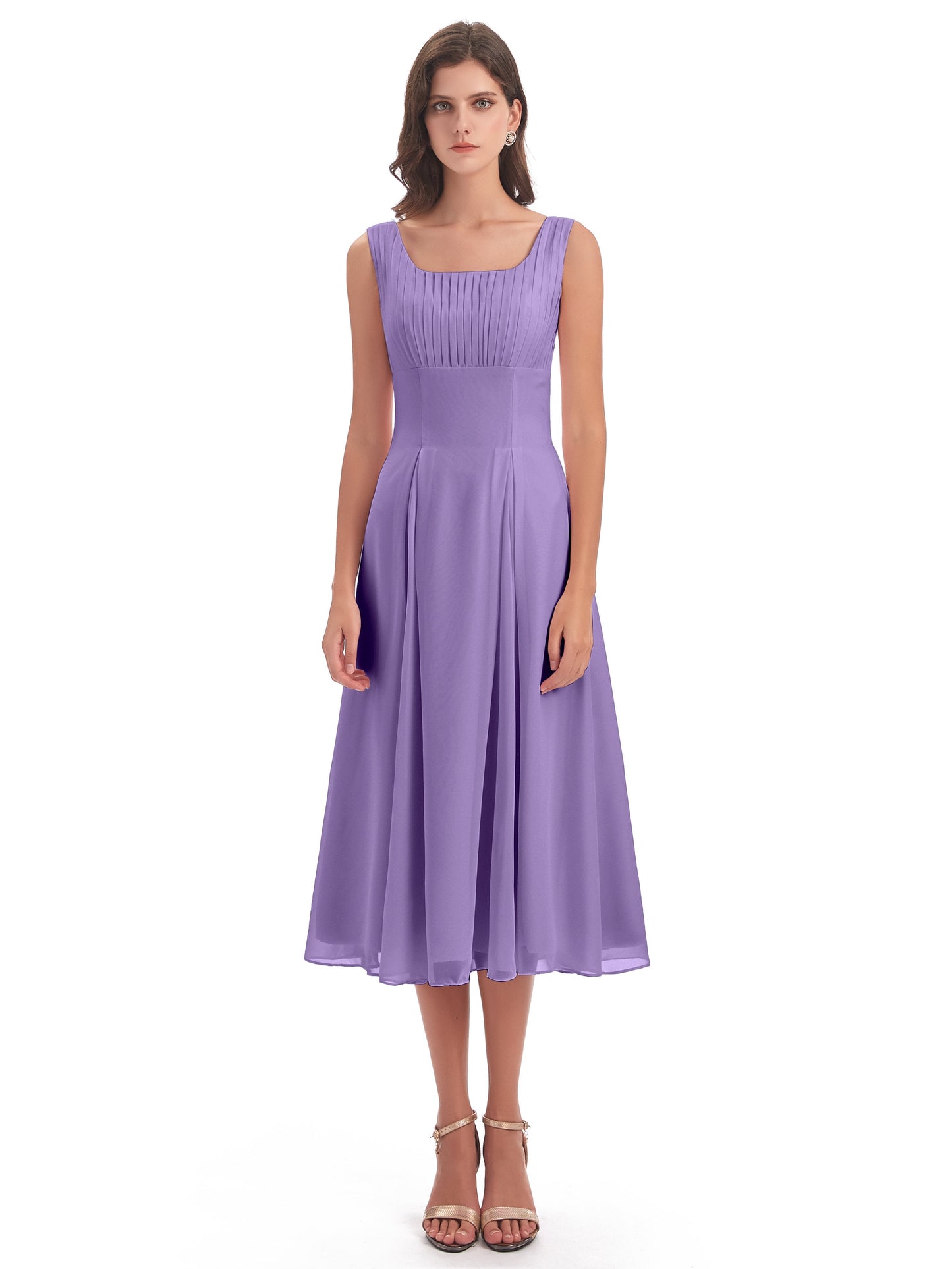Spencer Tea Length Square Chiffon Bridesmaid Dresses