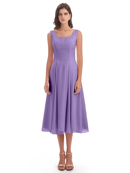 Spencer Tea Length Square Chiffon Bridesmaid Dresses