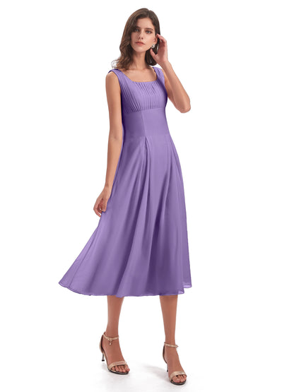 Spencer Tea Length Square Chiffon Bridesmaid Dresses