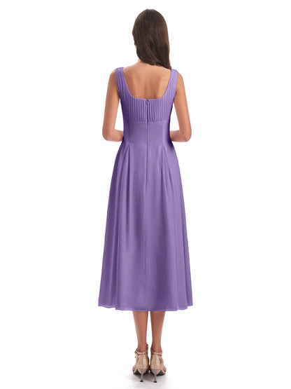 Spencer Tea Length Square Chiffon Bridesmaid Dresses