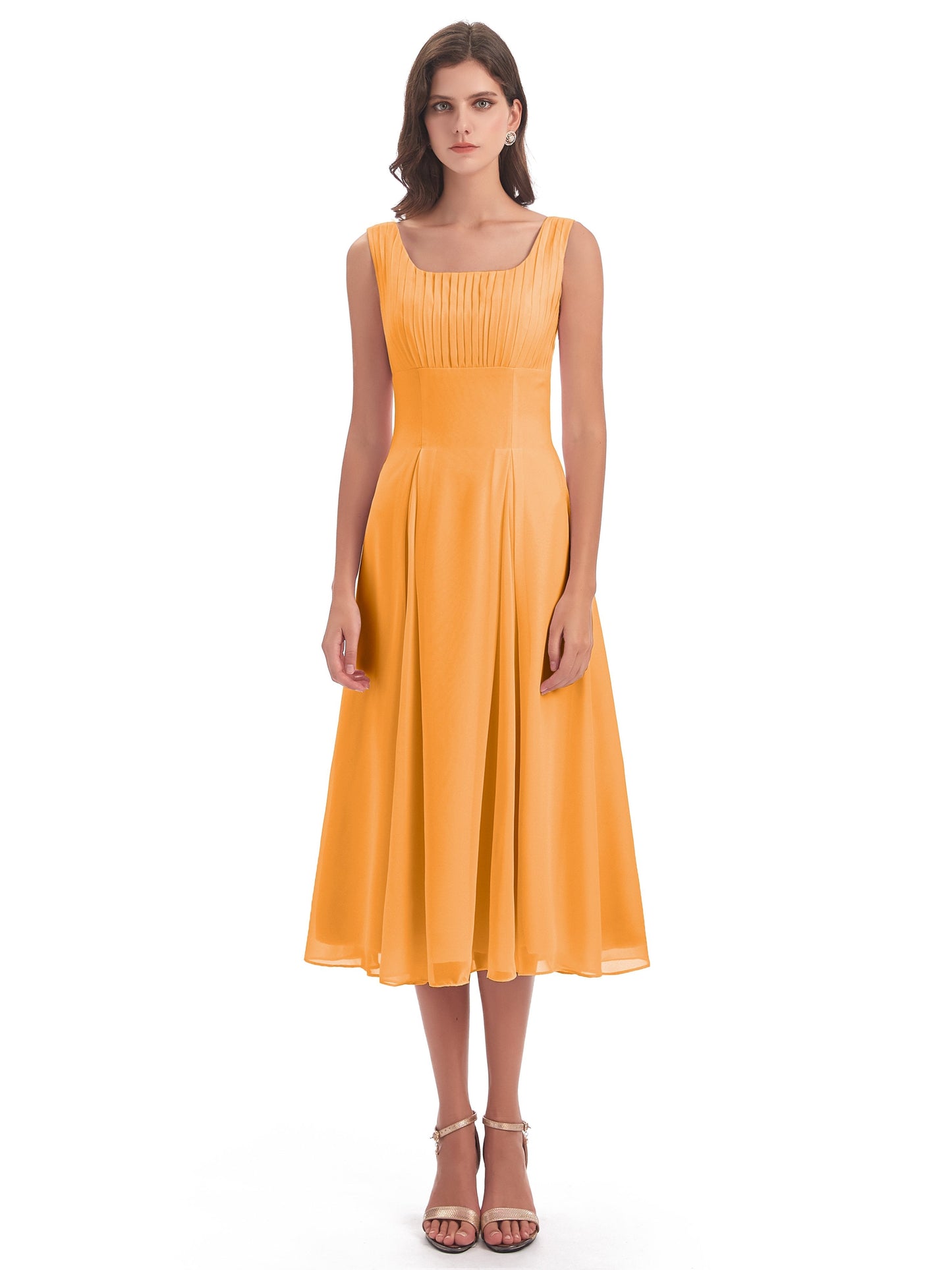 Spencer Tea Length Square Chiffon Bridesmaid Dresses