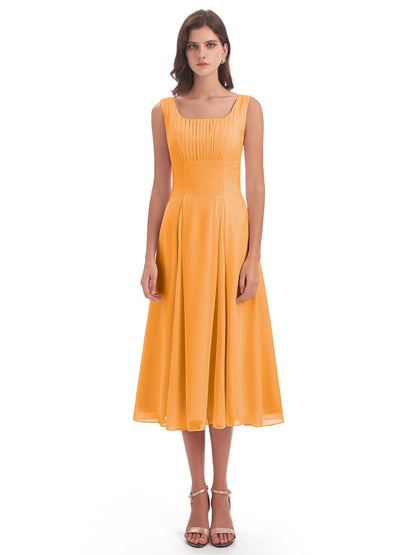 Spencer Tea Length Square Chiffon Bridesmaid Dresses
