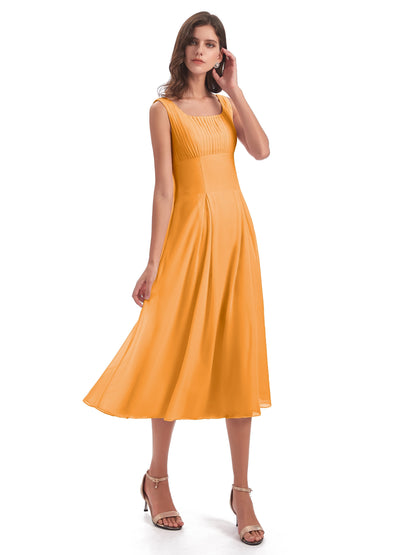 Spencer Tea Length Square Chiffon Bridesmaid Dresses