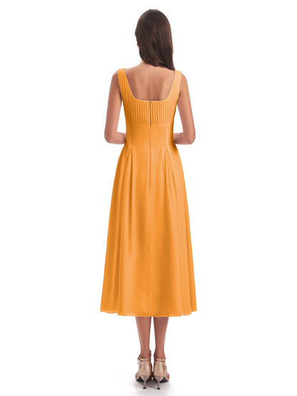 Spencer Tea Length Square Chiffon Bridesmaid Dresses