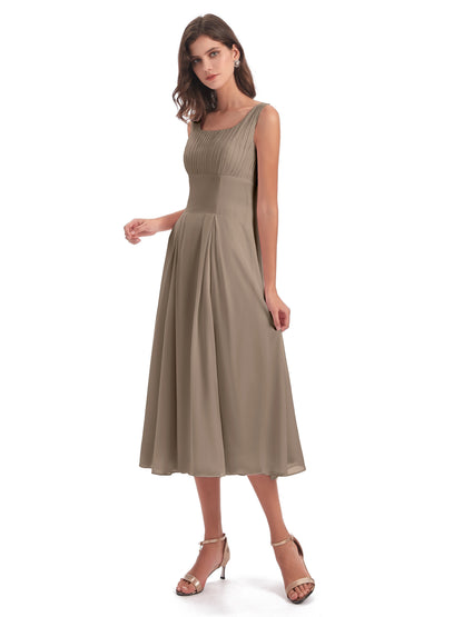 Spencer Tea Length Square Chiffon Bridesmaid Dresses