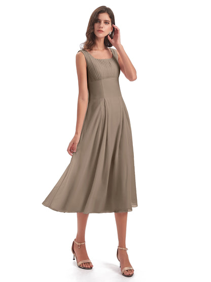 Spencer Tea Length Square Chiffon Bridesmaid Dresses