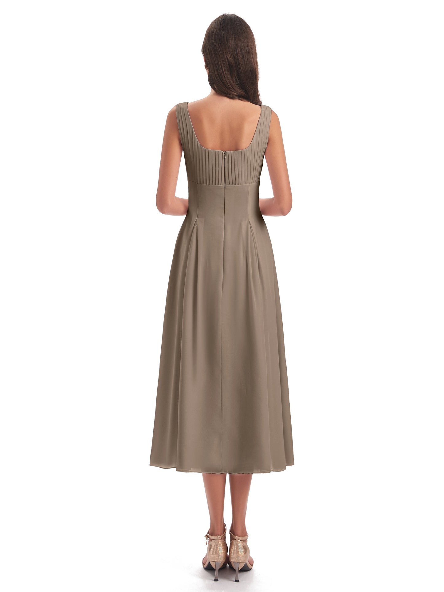 Spencer Tea Length Square Chiffon Bridesmaid Dresses