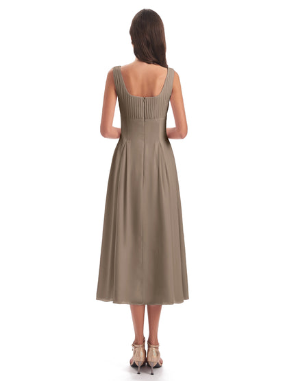 Spencer Tea Length Square Chiffon Bridesmaid Dresses