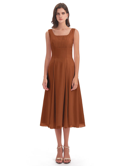 Spencer Tea Length Square Chiffon Bridesmaid Dresses