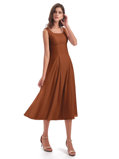Spencer Tea Length Square Chiffon Bridesmaid Dresses