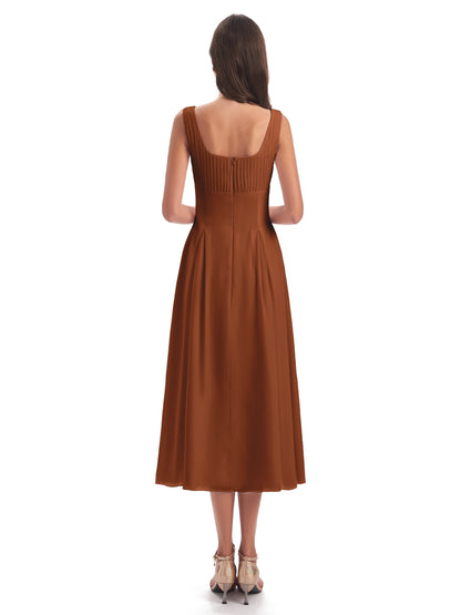 Spencer Tea Length Square Chiffon Bridesmaid Dresses