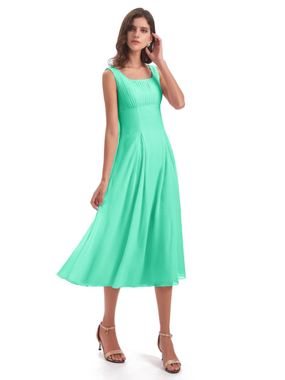 Spencer Tea Length Square Chiffon Bridesmaid Dresses