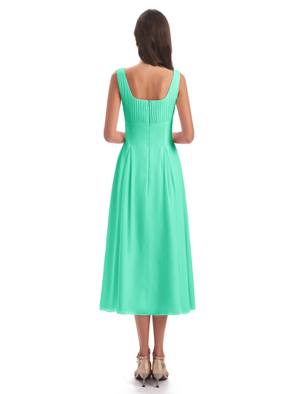 Spencer Tea Length Square Chiffon Bridesmaid Dresses