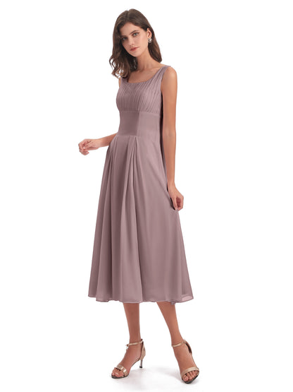 Spencer Tea Length Square Chiffon Bridesmaid Dresses