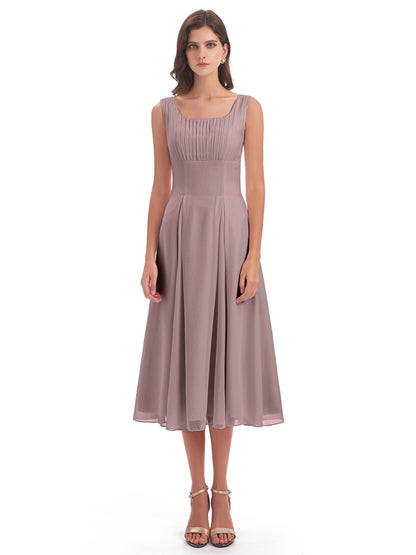 Spencer Tea Length Square Chiffon Bridesmaid Dresses