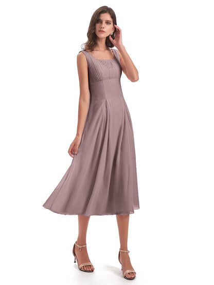 Spencer Tea Length Square Chiffon Bridesmaid Dresses