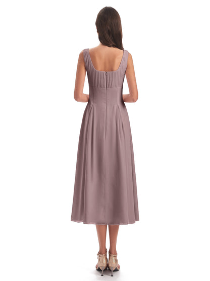 Spencer Tea Length Square Chiffon Bridesmaid Dresses