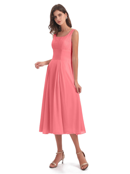 Spencer Tea Length Square Chiffon Bridesmaid Dresses