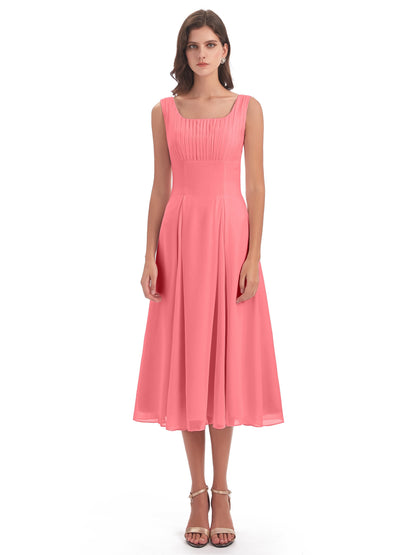 Spencer Tea Length Square Chiffon Bridesmaid Dresses