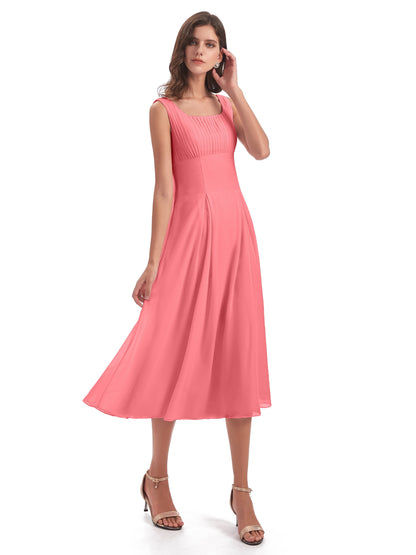 Spencer Tea Length Square Chiffon Bridesmaid Dresses