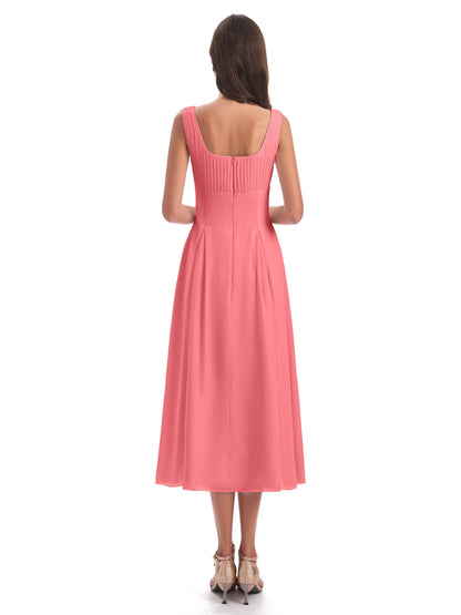 Spencer Tea Length Square Chiffon Bridesmaid Dresses