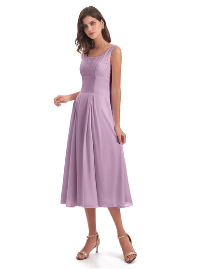 Spencer Tea Length Square Chiffon Bridesmaid Dresses