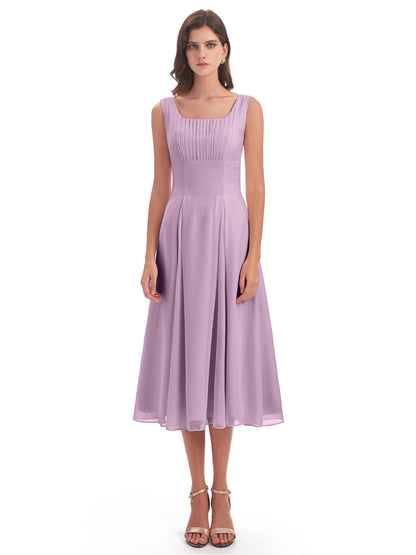 Spencer Tea Length Square Chiffon Bridesmaid Dresses