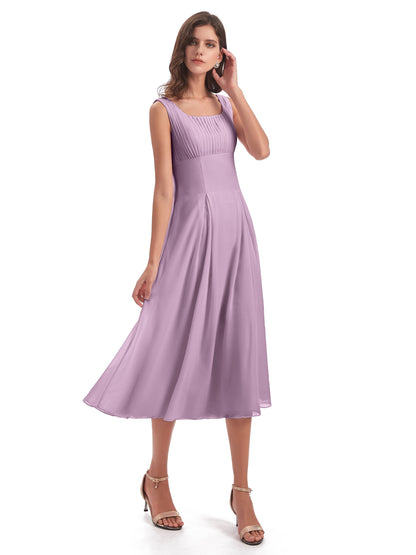 Spencer Tea Length Square Chiffon Bridesmaid Dresses