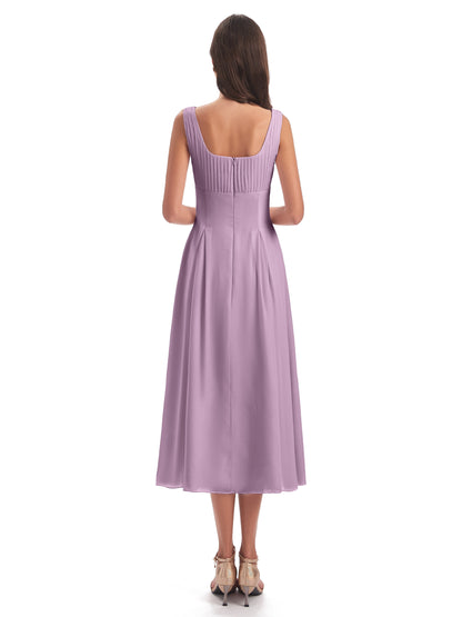 Spencer Tea Length Square Chiffon Bridesmaid Dresses