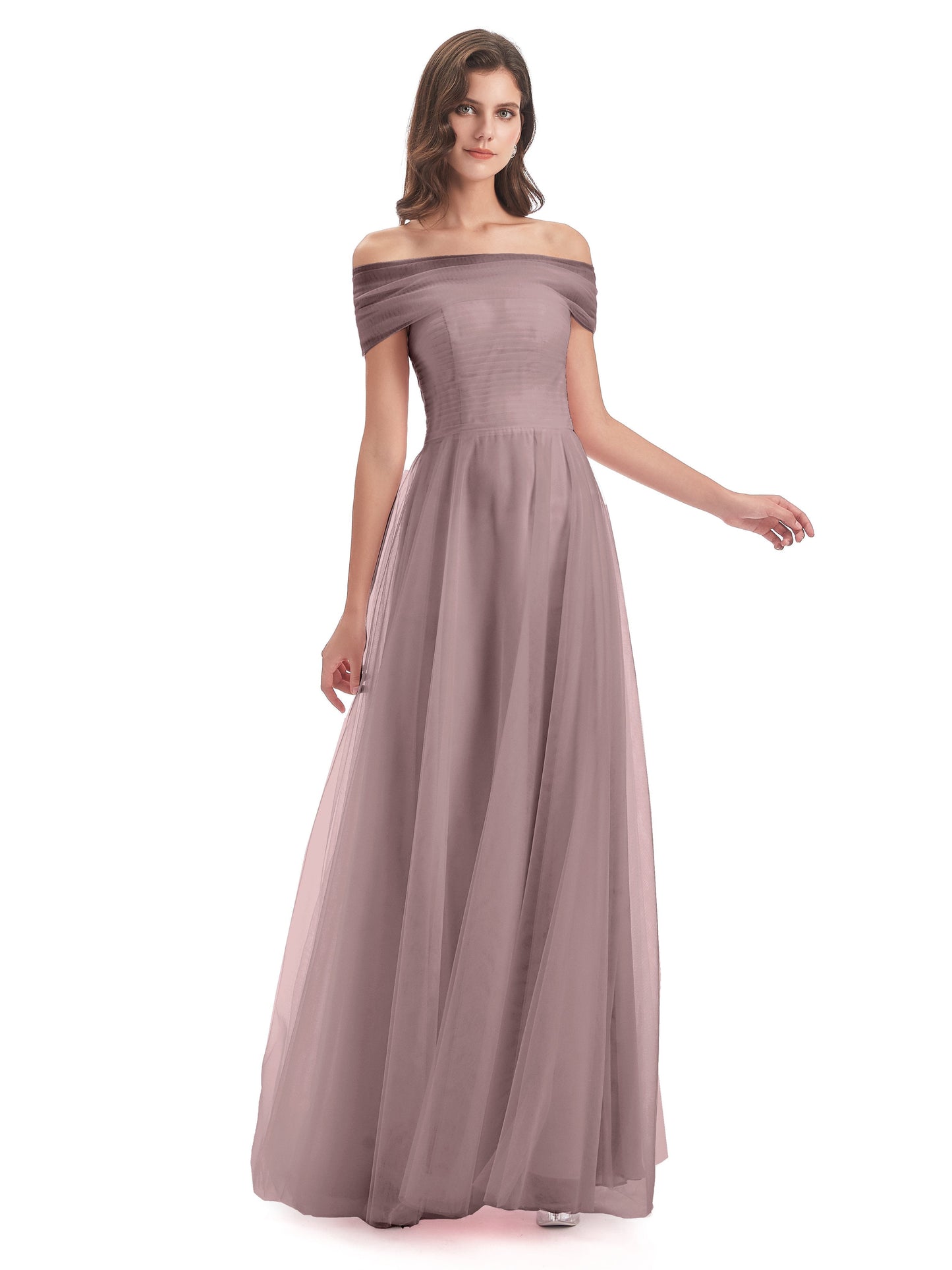 Sylvie Off The Shoulder Open Back Tulle Long Bridesmaid Dresses