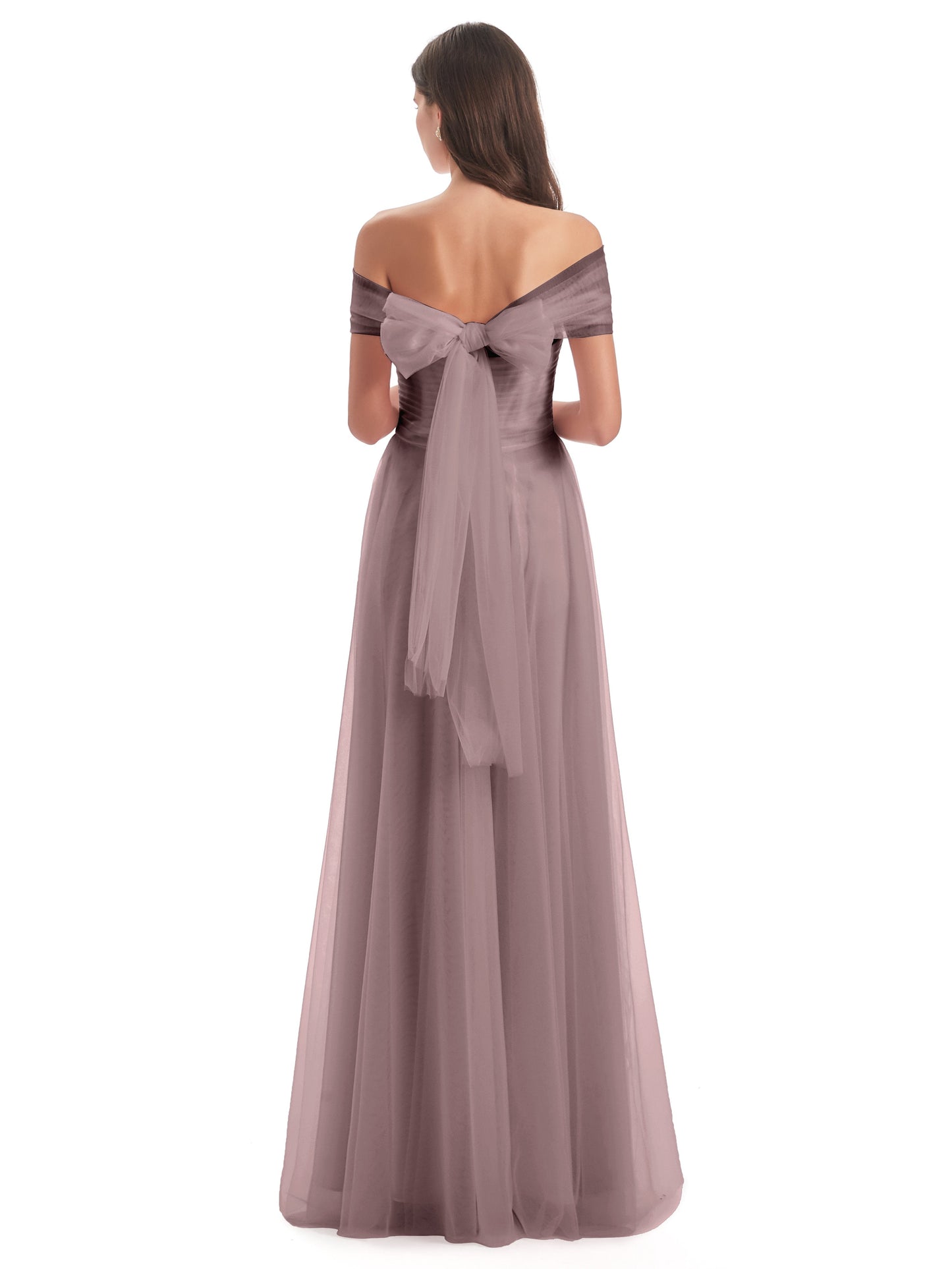 Sylvie Off The Shoulder Open Back Tulle Long Bridesmaid Dresses