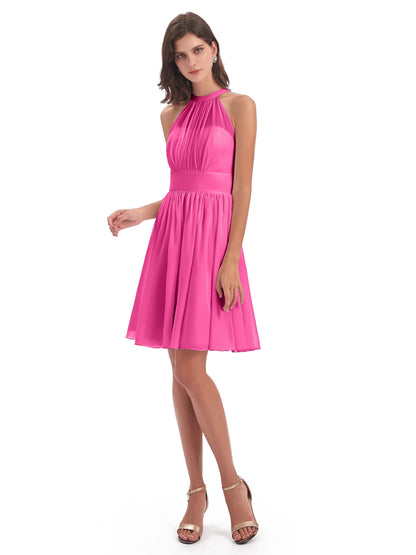 Tegan Knee Length Halter Chiffon Bridesmaid Dresses
