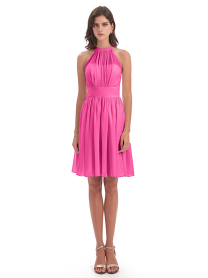 Tegan Knee Length Halter Chiffon Bridesmaid Dresses