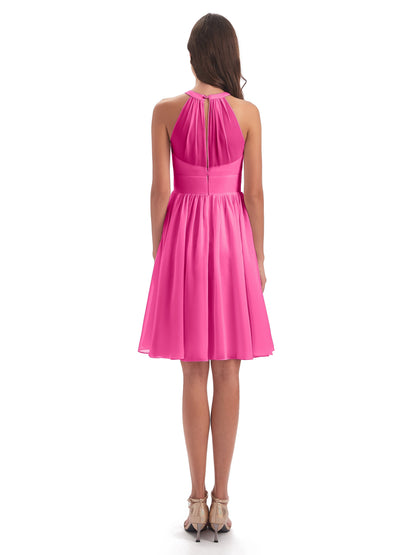 Tegan Knee Length Halter Chiffon Bridesmaid Dresses