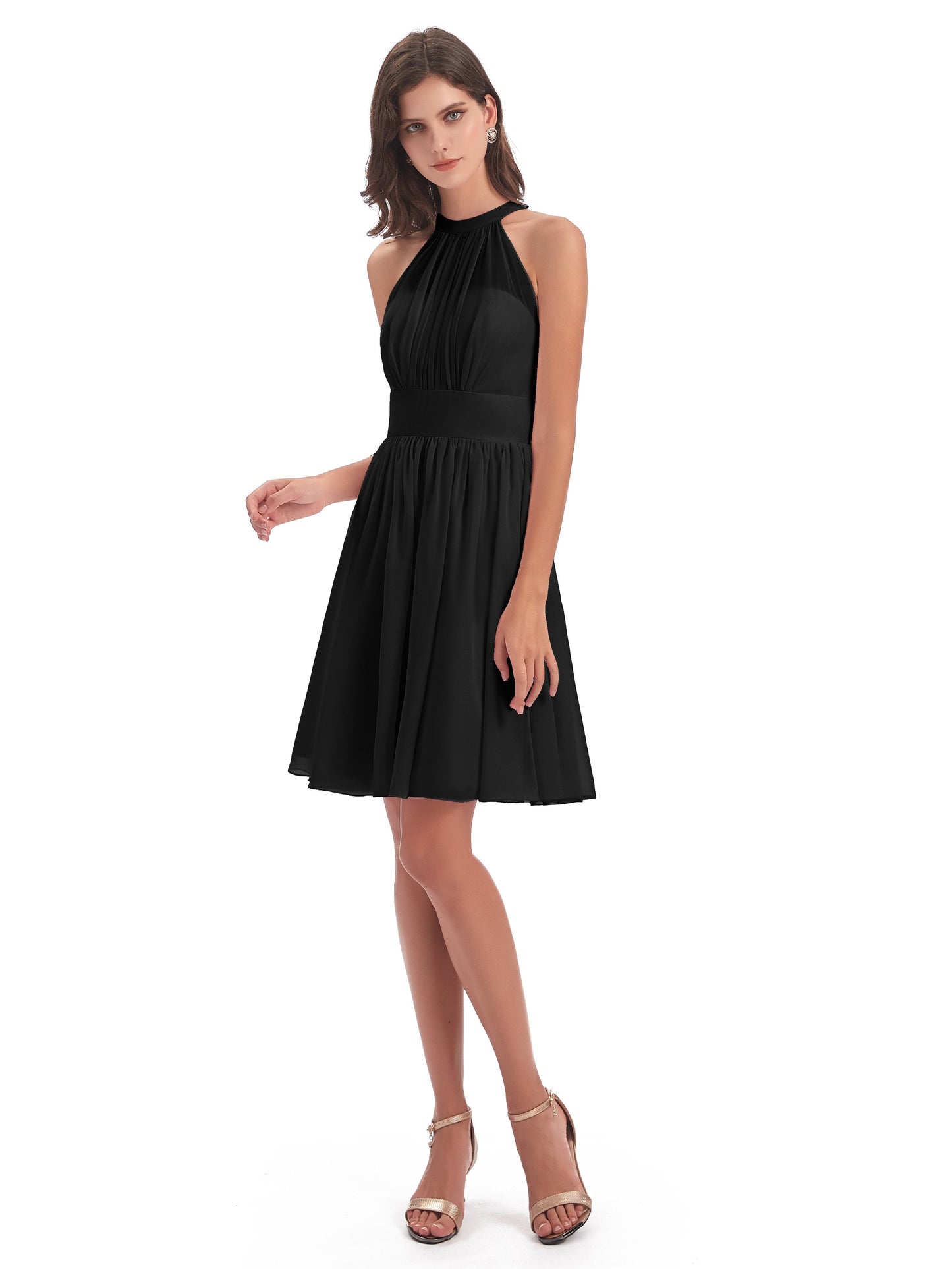 Tegan Knee Length Halter Chiffon Bridesmaid Dresses