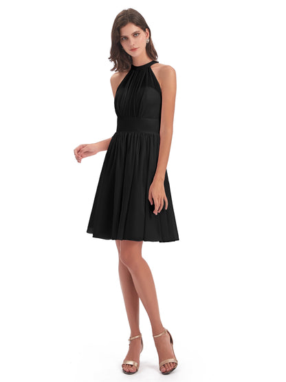 Tegan Knee Length Halter Chiffon Bridesmaid Dresses