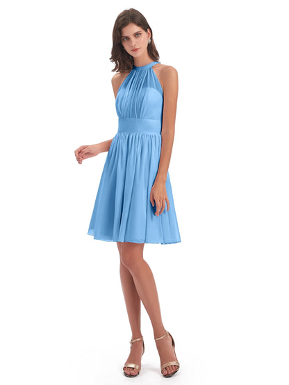 Tegan Knee Length Halter Chiffon Bridesmaid Dresses