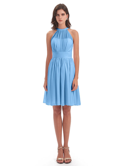 Tegan Knee Length Halter Chiffon Bridesmaid Dresses