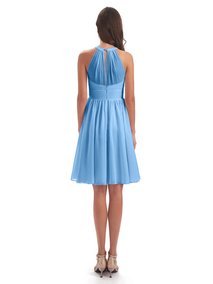 Tegan Knee Length Halter Chiffon Bridesmaid Dresses