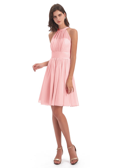 Tegan Knee Length Halter Chiffon Bridesmaid Dresses