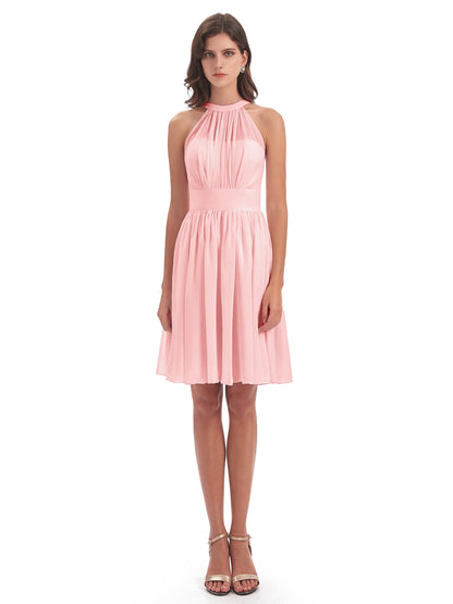 Tegan Knee Length Halter Chiffon Bridesmaid Dresses