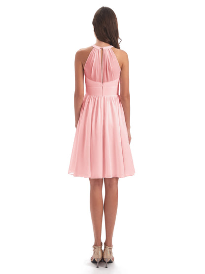Tegan Knee Length Halter Chiffon Bridesmaid Dresses