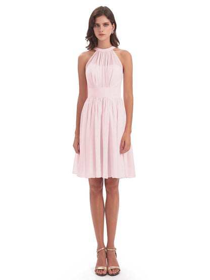 Tegan Knee Length Halter Chiffon Bridesmaid Dresses