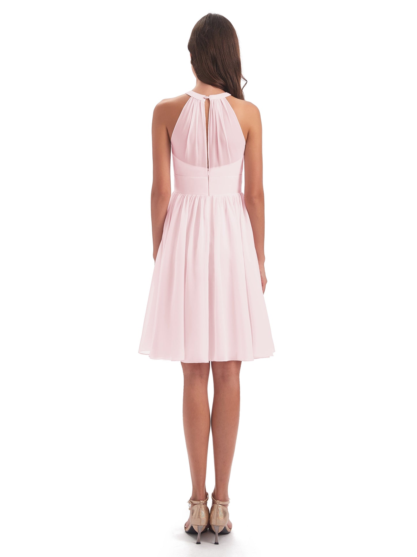 Tegan Knee Length Halter Chiffon Bridesmaid Dresses