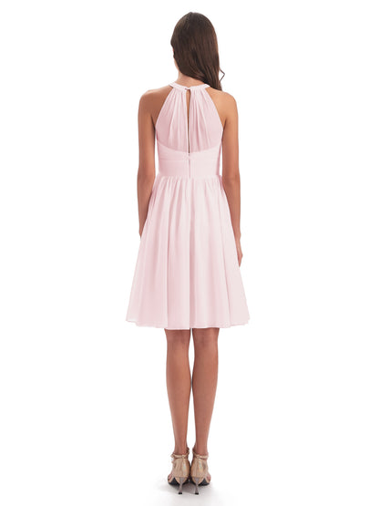 Tegan Knee Length Halter Chiffon Bridesmaid Dresses