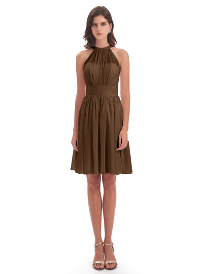Tegan Knee Length Halter Chiffon Bridesmaid Dresses