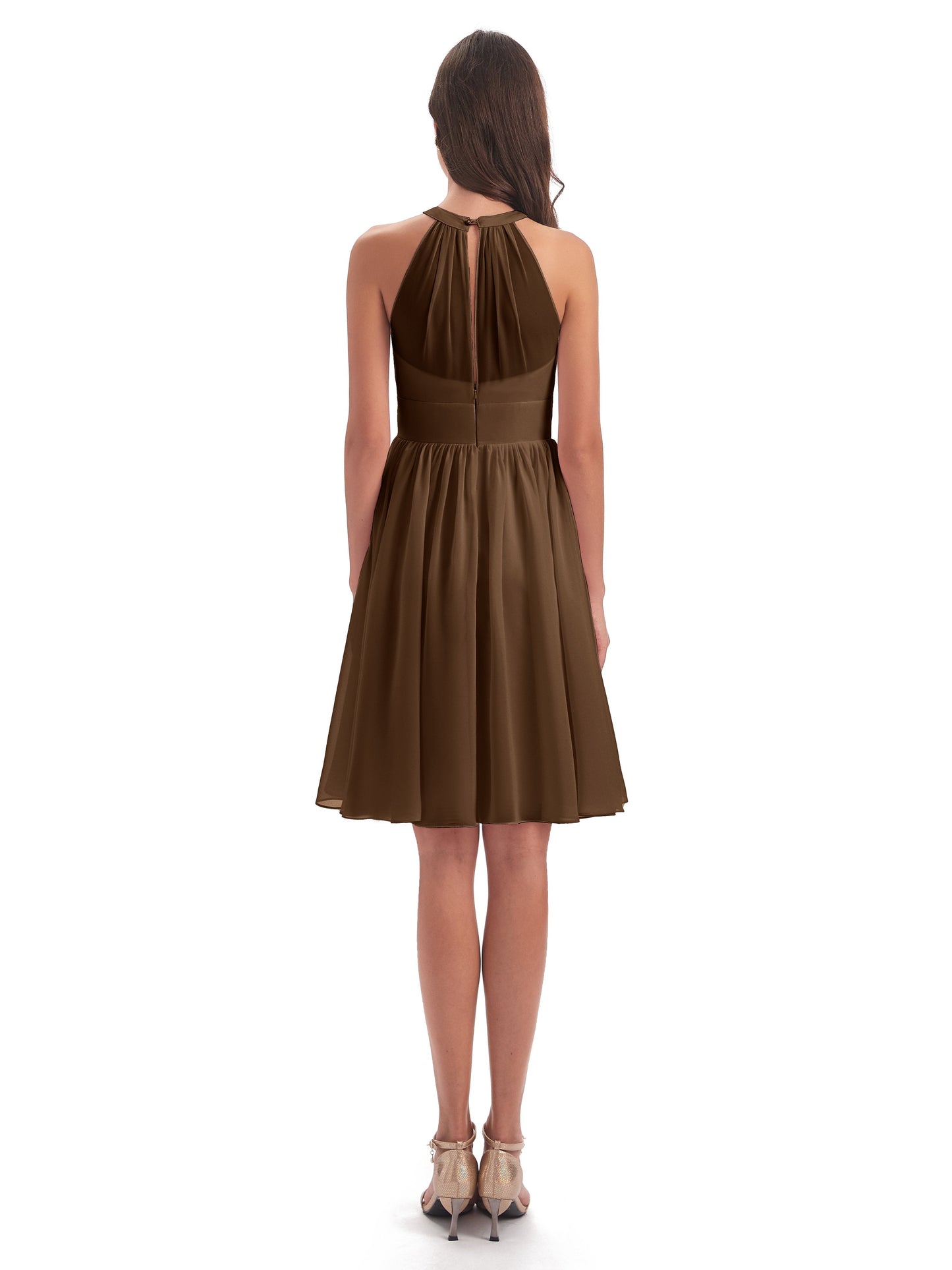 Tegan Knee Length Halter Chiffon Bridesmaid Dresses