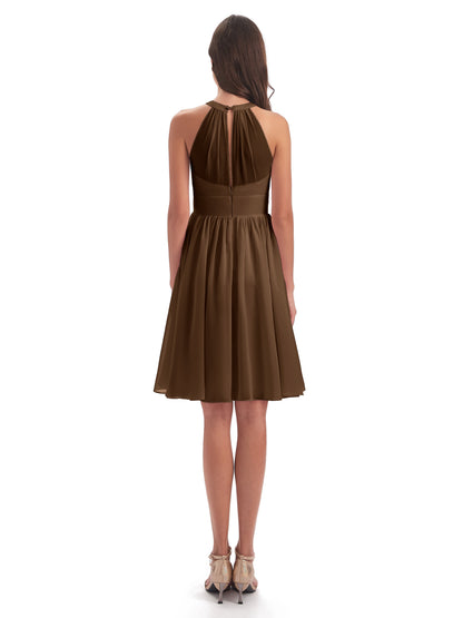 Tegan Knee Length Halter Chiffon Bridesmaid Dresses