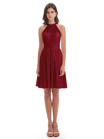 Tegan Knee Length Halter Chiffon Bridesmaid Dresses